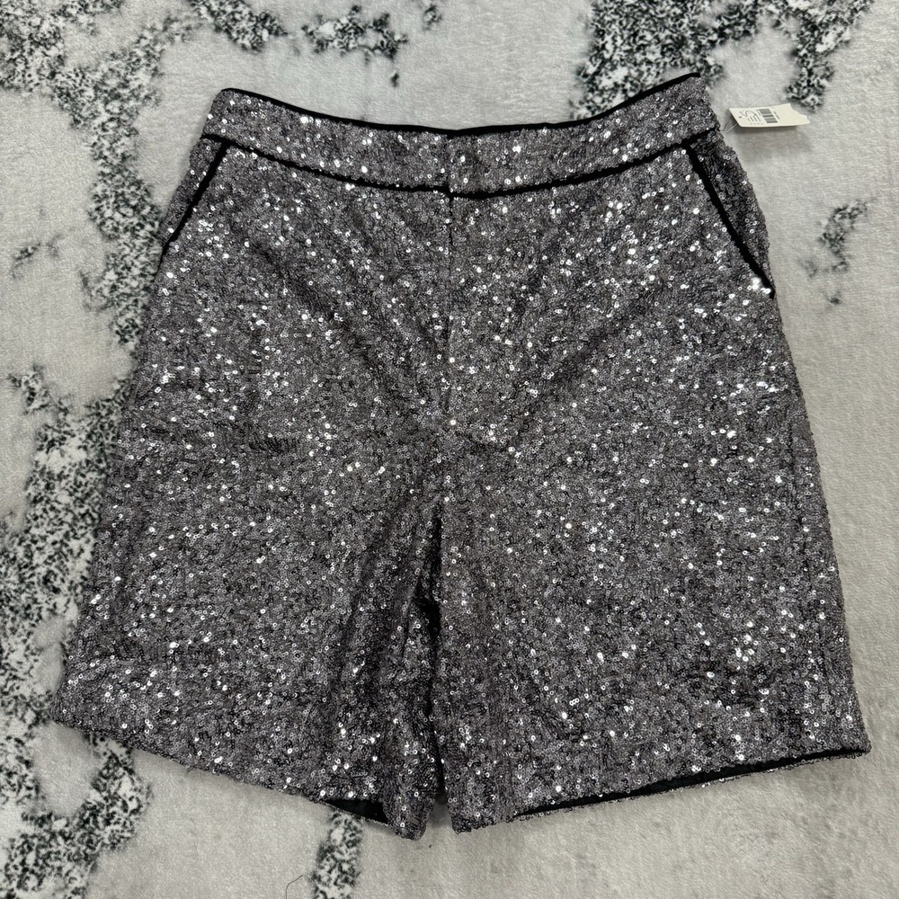 Maeve Anthropologie‎ Sequin Shorts Womens Size Medium Silver Party Holiday Lined